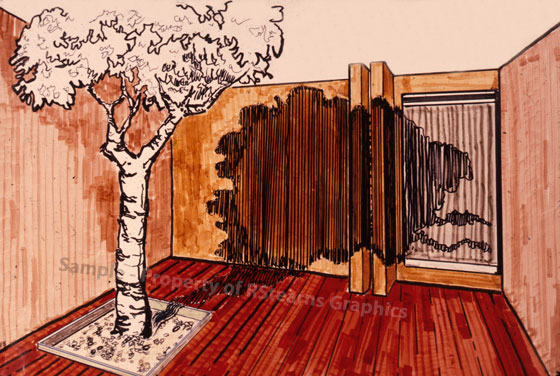 Link to enlarged image of: Marker pen rendering, "Patio"