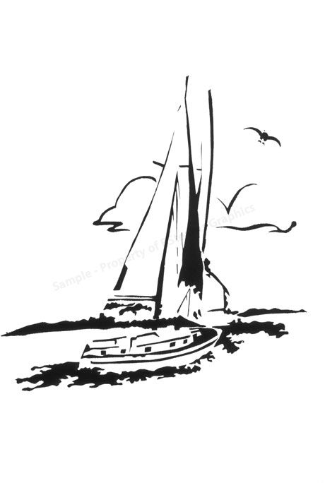 Link to enlarged image of: Hand cut silk screen print, "Sailboat"
