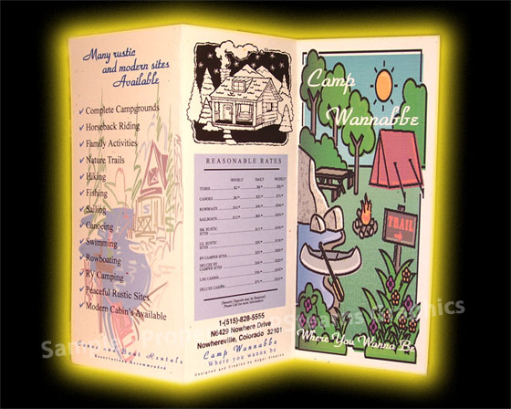 Link to enlarged image of: Business brochure, "Camp Wannabbe"