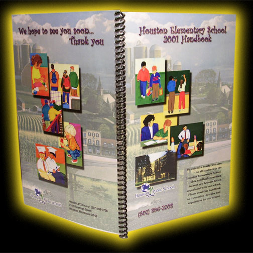 Link to enlarged image of: Booklet layout design, "Houston Elementary School Handbook"
