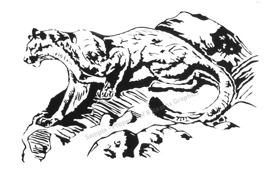 Film-Cut silk screen print of a cougar on the prowl