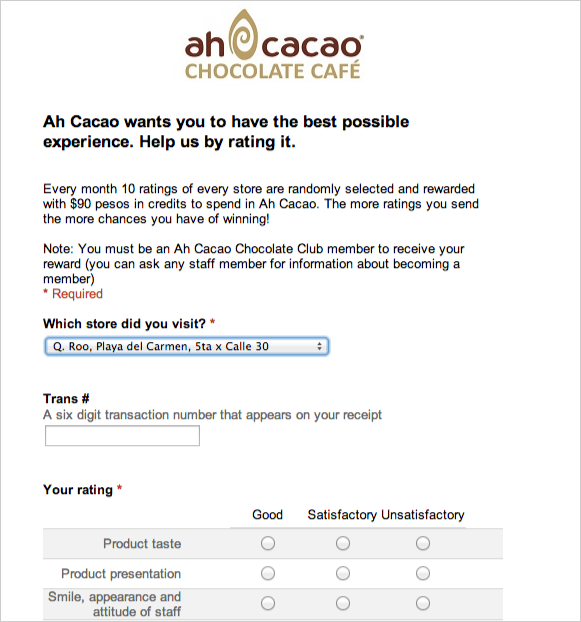screenshot of online survey