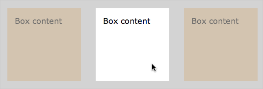 Screenshot of three boxes. The center box is white and the other two are brown.