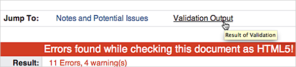 Errors found while checking this document as HTML5. Result: 11 Errors, 4 warnings
