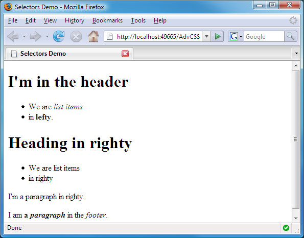 Sample selectdemo.htm page in Firefox