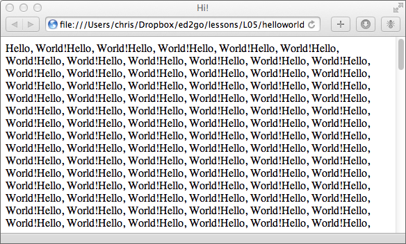 "Hello, World!" repeated 5,000 times in a browser