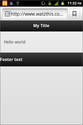 screenshot of jquery mobile template on an android device