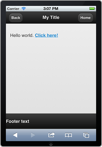 screenshot of jquery mobile template with a fixed footer at the bottom of the screen