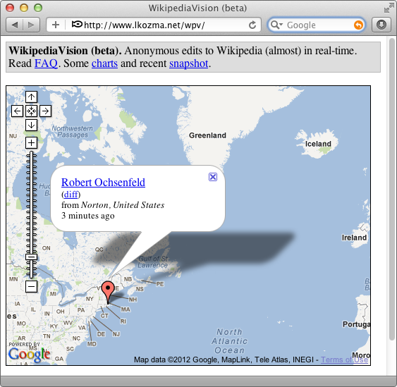 A map showing who is updating Wikipedia at the moment. 