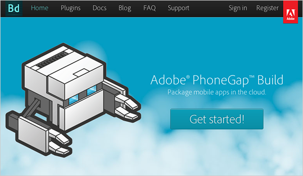 The Adobe PhoneGap Build homepage