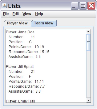 Team List Team View