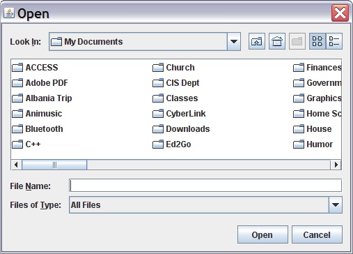 Java File Open dialog