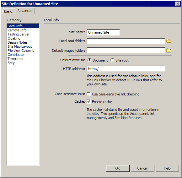 Site Definition dialog box