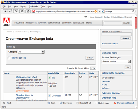 Adobe's Dreamweaver Exchange