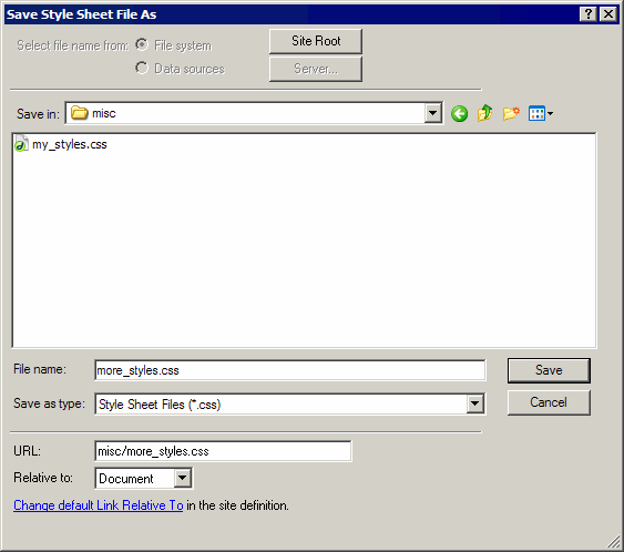 Save Style Sheet File As