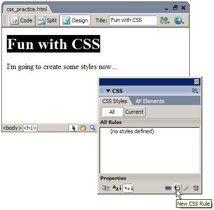 New CSS Rule button