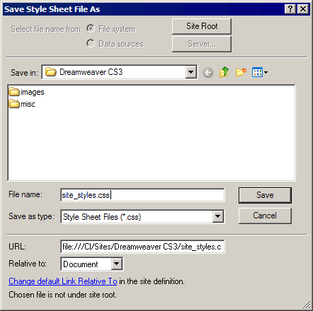 Save Style Sheet As dialog box