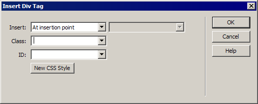 Insert Div Tag dialog box