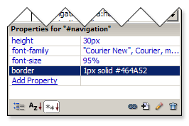 Properties for the #navigation DIV
