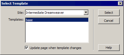 Select Template dialog box
