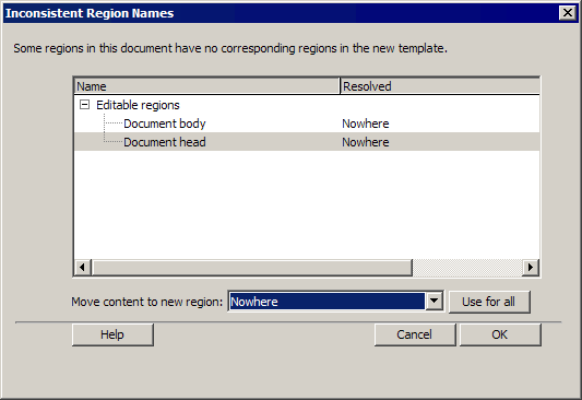 Inconsistent Region Names dialog box