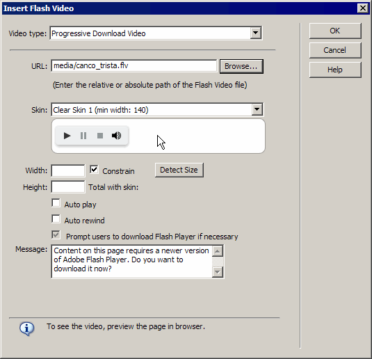 Insert Flash Video dialog box