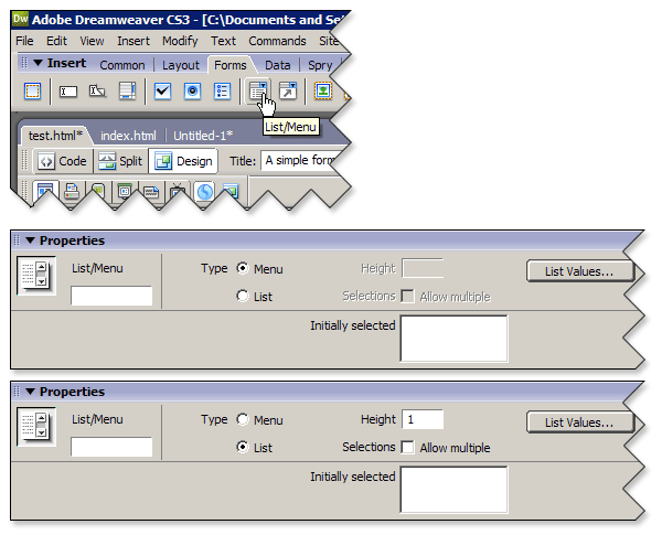 Insert List/Menu