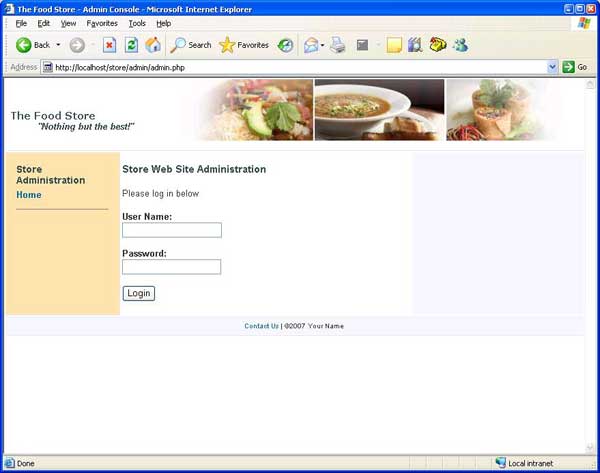 The Food Store admin login page 