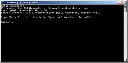 The MySQL Console window 
