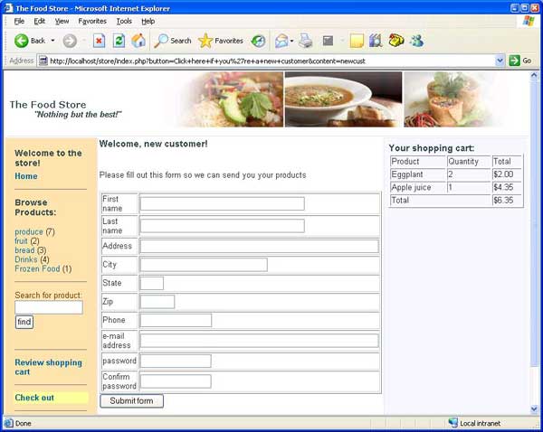 The new customer registration page 