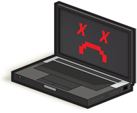 Computer with a sad face