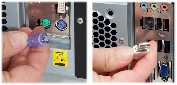 A PS/2 connector has a cylindrical shape.