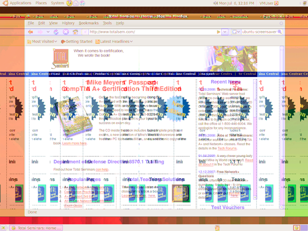 A screen with an orange cast and mulitple duplicate images vertically