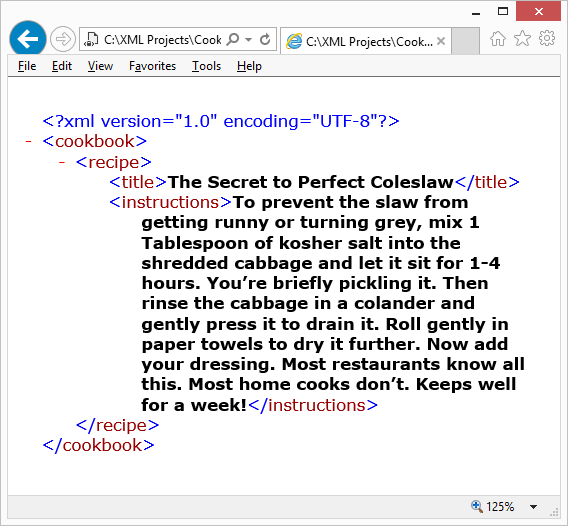 recipes.xml file in IE