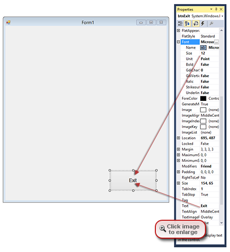 Changing values in the Properties window