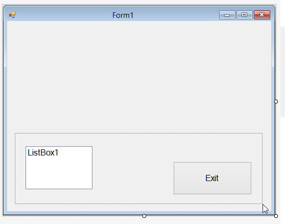 A frame around ListBox1 and the Exit button