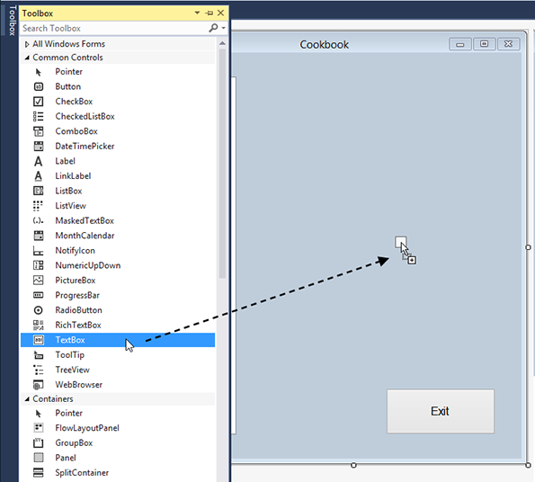 Textbox control dragged onto the form