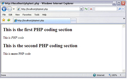  Displaying the sample PHP code in a browser