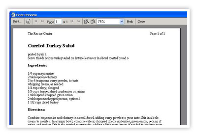 Print Preview of the standard recipe Web page